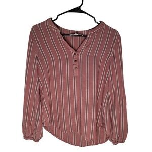 Pink Rose Striped‎ Blouse Top Women's Boho Cottagecore Med